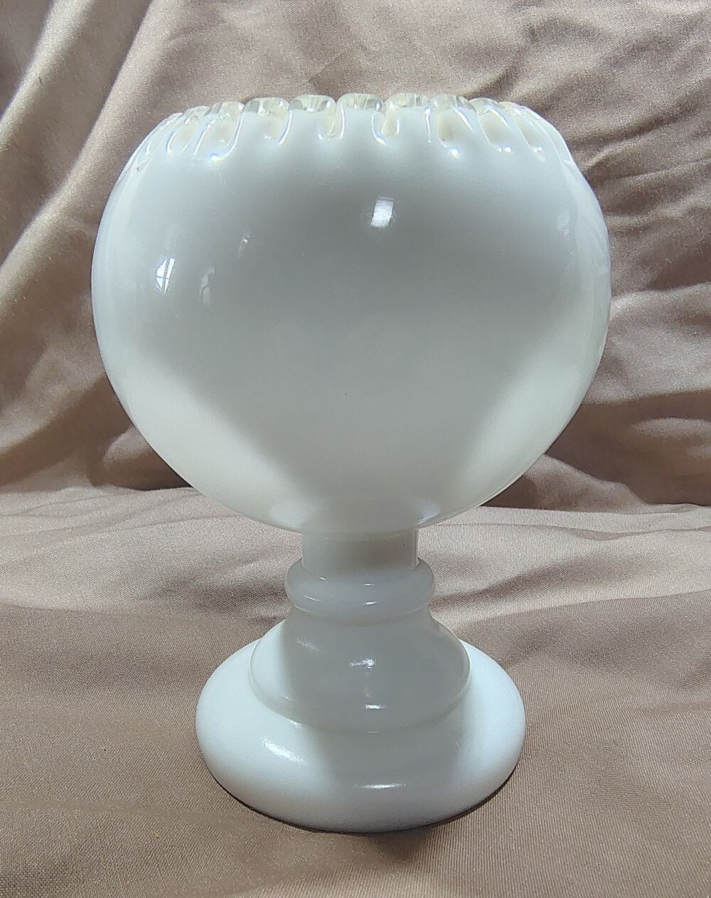 Vintage Fenton Silver Crest White Milk Glass Footed Rose Bowl Vase